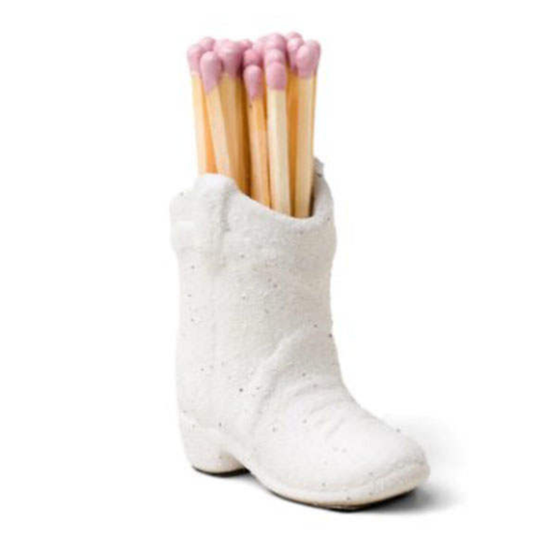 White Cowboy Boot Match Holder